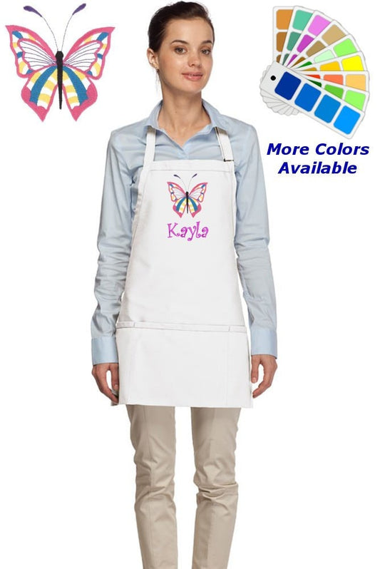 Personalized Apron Embroidered Butterfly Design Dad Mom Gift