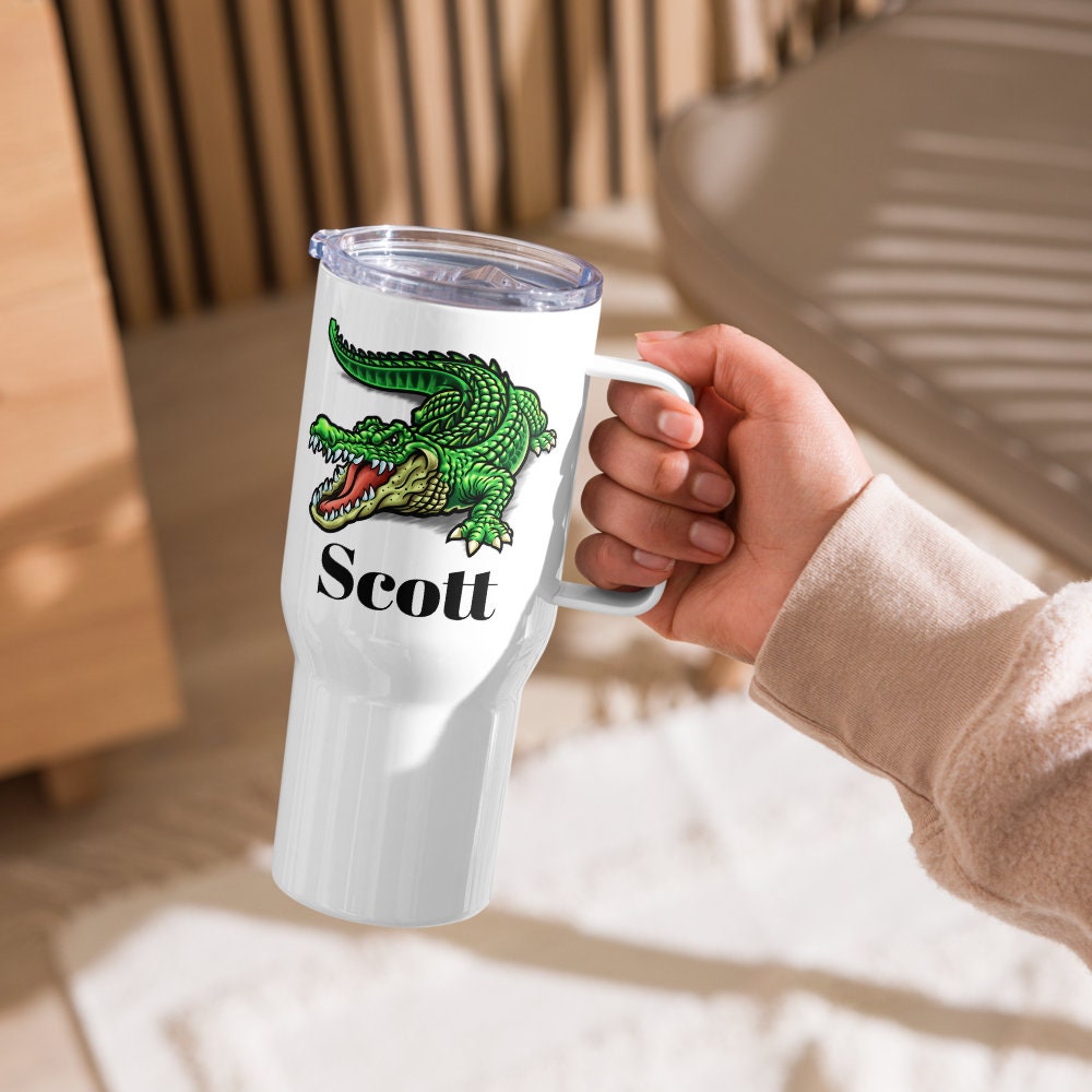 Custom Alligator Tumbler with Handle, Stainless Steel BPA-free Travel Cup, 25 Ounce Mug, Dad Gift