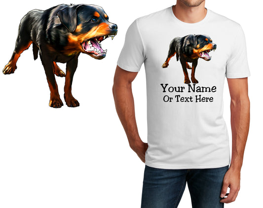 Personalized T-Shirt Rottweiler Dog Growling Design, Guard Dog, Printed Shirt, Custom Name, Dad Gift, Mom Gift, Unisex Womens Tee