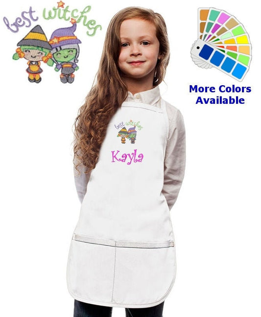 Personalized Kids Halloween Apron with Witches Embroidery Design, Kitchen Cook Gift, School Gift, Funny Gift, Monogrammed, Cooking Party