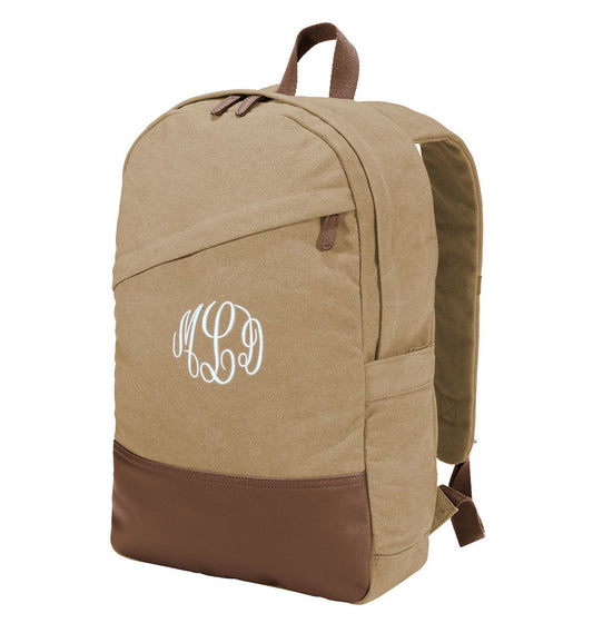 Monogrammed Khaki Backpack, Mens Backpack with Initials, School, Student Gift, College Gift, Custom Backpack, Embroidered