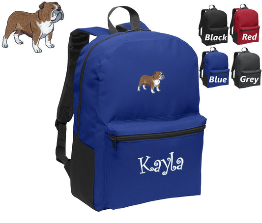 Personalized Kids Backpack Embroidered Bulldog Dog Monogrammed with Name of Your Choice Perfect Kids School Gift