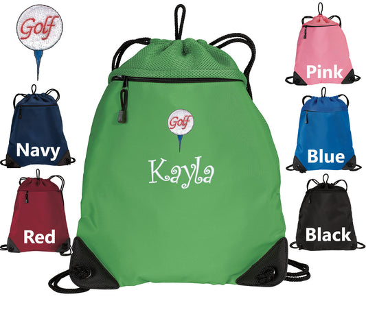 Personalized Kids Golf Cinch Pack, Drawstring Gym School PE Pool, Golf Backpack, Embroidered Monogrammed Custom Name, Perfect Gift