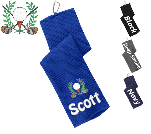 Personalized Golf Towel, Golf Crest Design, Gym Towel, Workout Towel, Fitness Towel, Microfiber, Embroidered Name Monogrammed Golf Gift