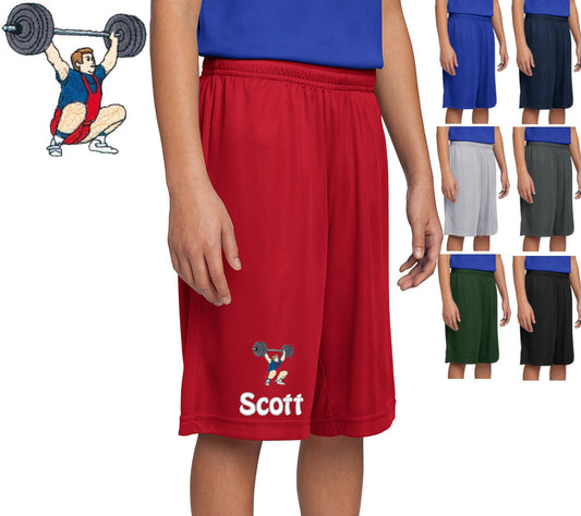 Personalized Kids Weightlifting Shorts, Embroidered Monogrammed Name, PE Shorts Uniform, School Shorts, Polyester, Custom Shorts School Name