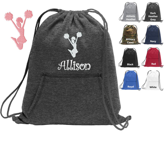 Personalized Cheerleader Cinch Pack, Fleece, Drawstring Gym School Cheer PE Backpack, Embroidered Monogrammed Name, School Gift