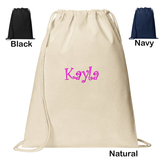 Personalized Drawstring Cinch Pack, 100% Cotton, Low Price Drawstring Gym School Pool Backpack, Embroidered Monogrammed Name, Mom Dad Gift
