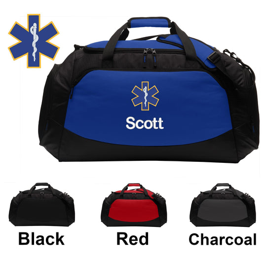 Personalized Paramedic Large Duffle Bag, Star of Life Design, Travel Bag, Embroidered Custom Name, Hospital Bag, Monogrammed, Travel Gift