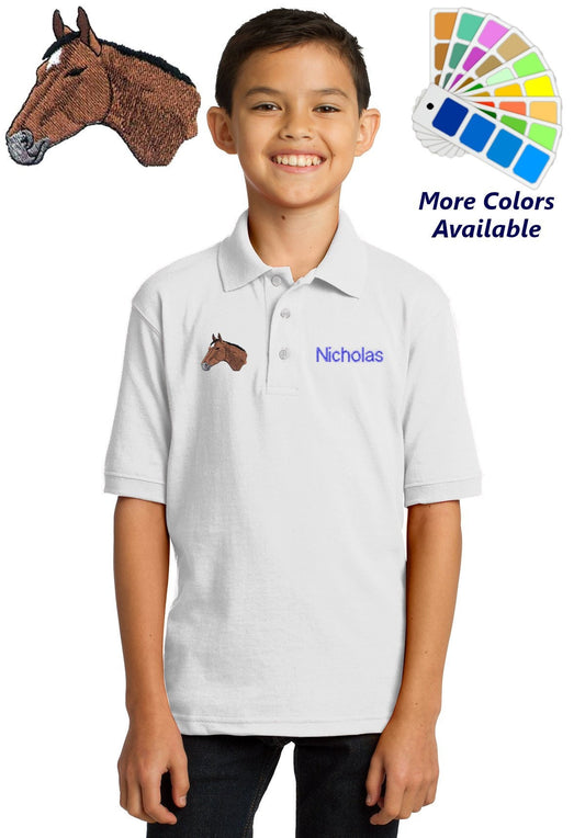 Personalized Kids Polo Shirt Embroidered Horse Monogrammed with a Name or Text of Your Choice