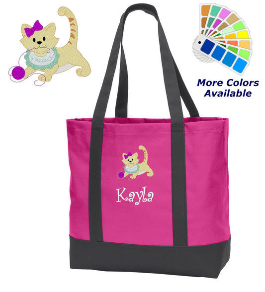 Personalized Diaper Bag, Embroidered Kitty Cat, Bag, Toddler Bag, Name of Your Choice, Shower Gift