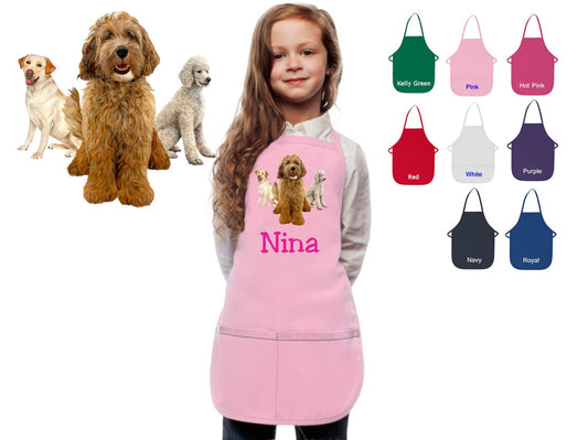 Personalized Kids Apron Labradoodle Dog Design, Monogrammed Chef Gift, Chef Gift, Cooking Party, Art Party, School Aprons, Printed Apron