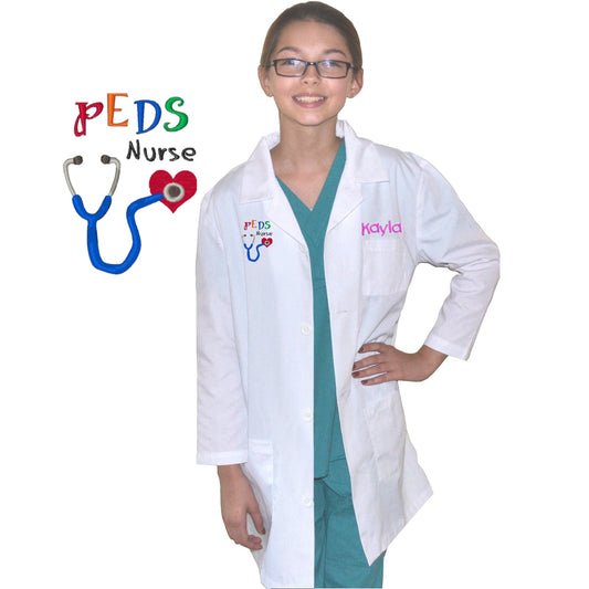 Personalized Kids Lab Coat with Peds Perdiatric Nurse Embroidery Design little Doctors and Nurses, Youth Lab Coat, Child, Hallowen Costume