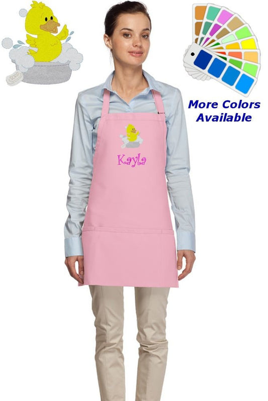 Personalized Apron Embroidered Duck Duckling Design, Custom Apron, Monogrammed Apron Name, Dad Mom Teacher Kitchen Home House Gift