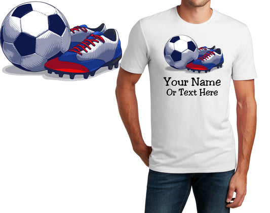 Personalized T-Shirt Soccer Shoes Ball Design, Sports Shirt, Printed Shirt, Custom Name, Dad Gift, Coach Gift, Unisex, Womens Tee