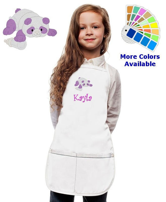 Personalized Kids Apron with Panda Bear Embroidery Design, Monogrammed Birthday Gift, Kids Chef Apron, Kids Cook Apron, Custom Apron