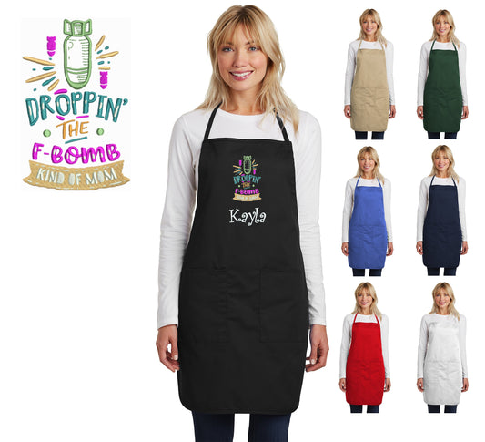 Personalized Mom Apron, F Bomb, Embroidered Moms Name, Mothers Day Gift, Kitchen Gift, Monogrammed Mom Cooking Gift, Funny Apron