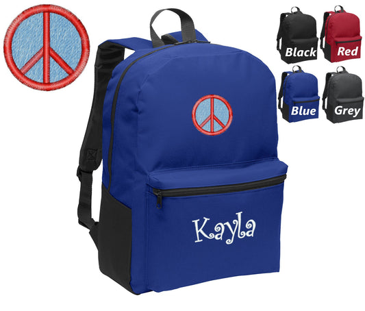 Personalized Kids Backpack Embroidered Peace Sign Monogrammed with Name of Your Choice Perfect Kids School Gift