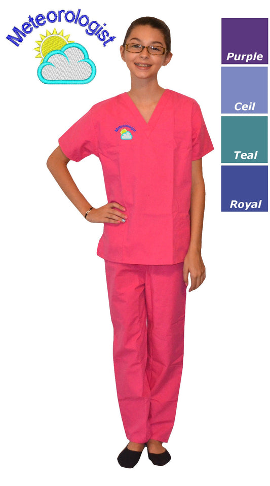 Kids Meteorologist Scrubs with Sun and Cloud Embroidery Design