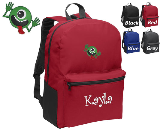 Personalized Kids Backpack Embroidered Green Monster Monogrammed with Name of Your Choice Perfect Kids School Gift