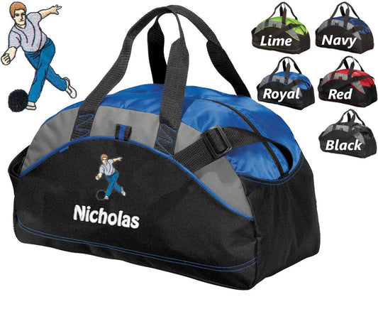 Personalized Kids Duffel Bag, Boy Bowler Design, Gym Bag, School Sports, Contrast Stitching, Embroidered Name, Bowling Gift, Student Gift