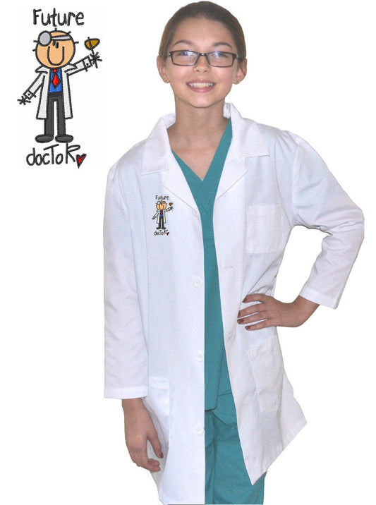 Kids Lab Coat with Future Doctor Boy Embroidery Design for little Doctors and Nurses