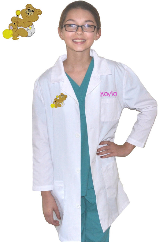 Personalized Kids Lab Coat with Bear Embroidery Design, Veterinarian Lab Coat, Birthday Gift, Childrens Lab Coat, Monogrammed Name