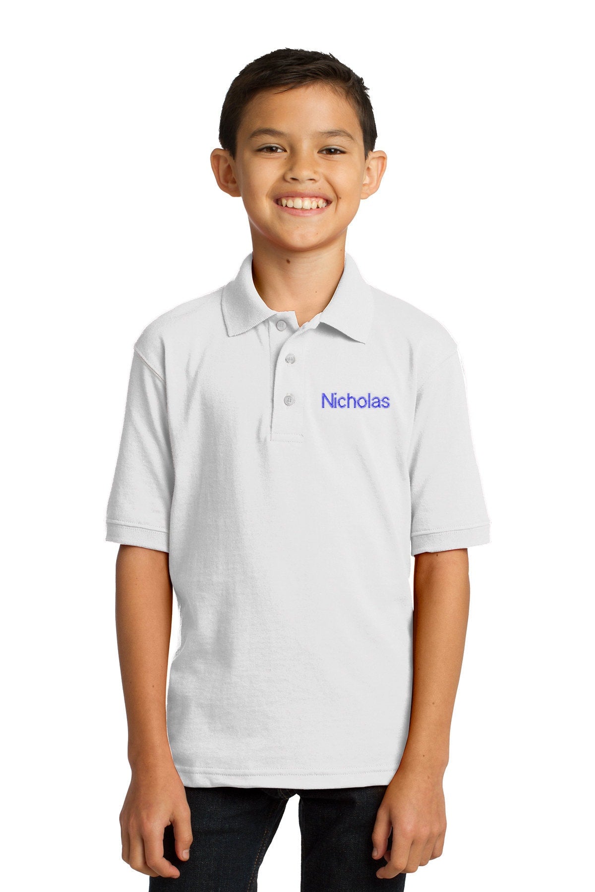 Personalized Kids White Polo Shirt Embroidered Monogrammed with a Name or Text of Your Choice