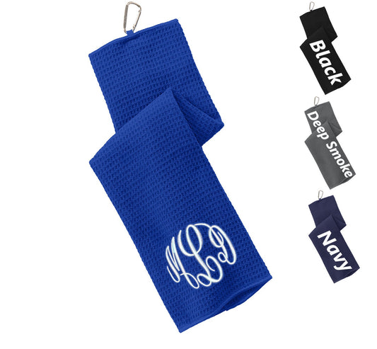 Monogrammed Golf Towel, Gym Towel, Workout Towel, Fitness Towel, Waffle Microfiber, Embroidered with Your Initials, Golf Gift