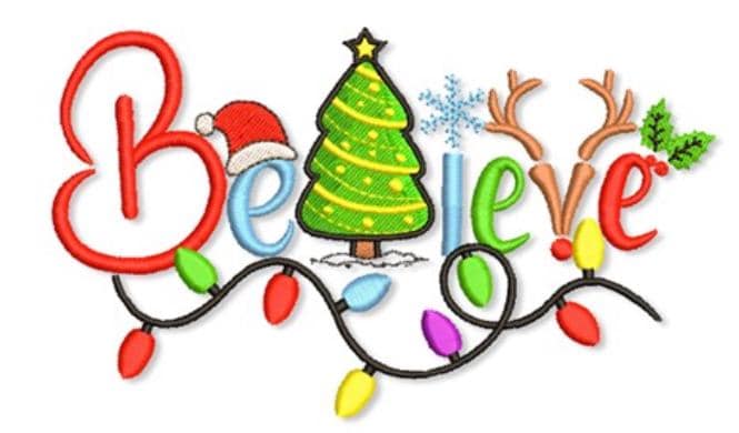 Embroidered Christmas Believe Sweatshirt, Christmas Sweatshirt, Xmas Tree Lights , Santa Christmas Crewneck, Womens Christmas Shirts