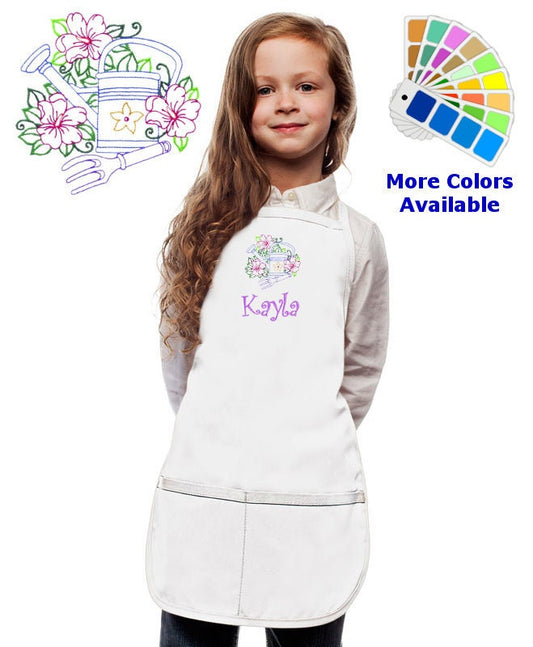 Personalized Kids Gardening Apron with Flowers Embroidery Design, Monogrammed Chef, Art Gift, Chef Gift, Cooking Party, Art Party, School