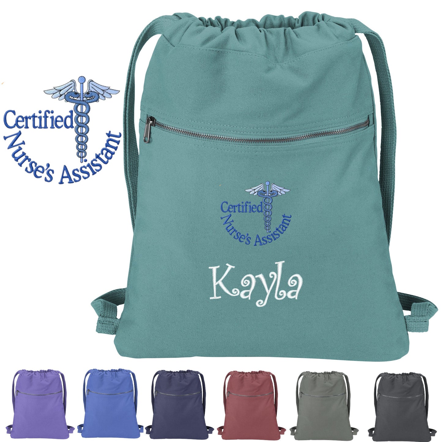 Personalized Certified Nurses Assistant Cinch Pack Gift, Embroidered CNA Design, Drawstring School, Pool Backpack, Monogrammed Custom Name