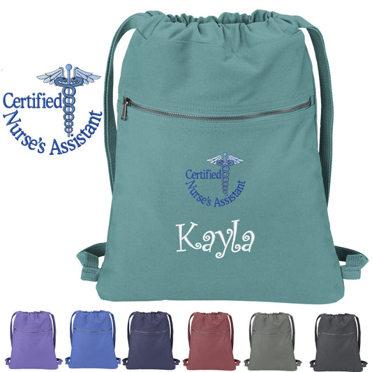 Personalized Certified Nurses Assistant Cinch Pack Gift, Embroidered CNA Design, Drawstring School, Pool Backpack, Monogrammed Custom Name