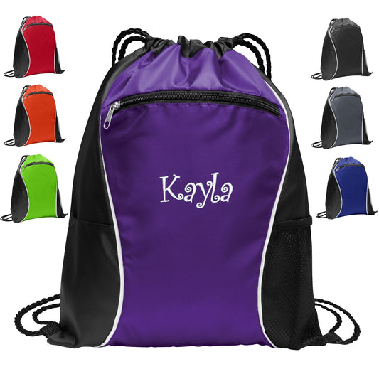 Personalized Cinch Pack, Lightweight School Backpack, Drawstring Gym PE Pool Backpack, Embroidered Monogrammed with Custom Name