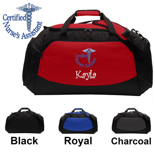 Personalized Nurses Assistant Large Duffle Bag, CNA Design, Scrubs Travel Bag, Embroidered Custom Name, Hospital Bag Monogrammed Travel Gift