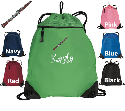 Personalized Kids Cinch Pack Clarinet Design, Drawstring Gym School PE, Pool Backpack, Monogrammed Custom Name, Perfect Kids Band Gift