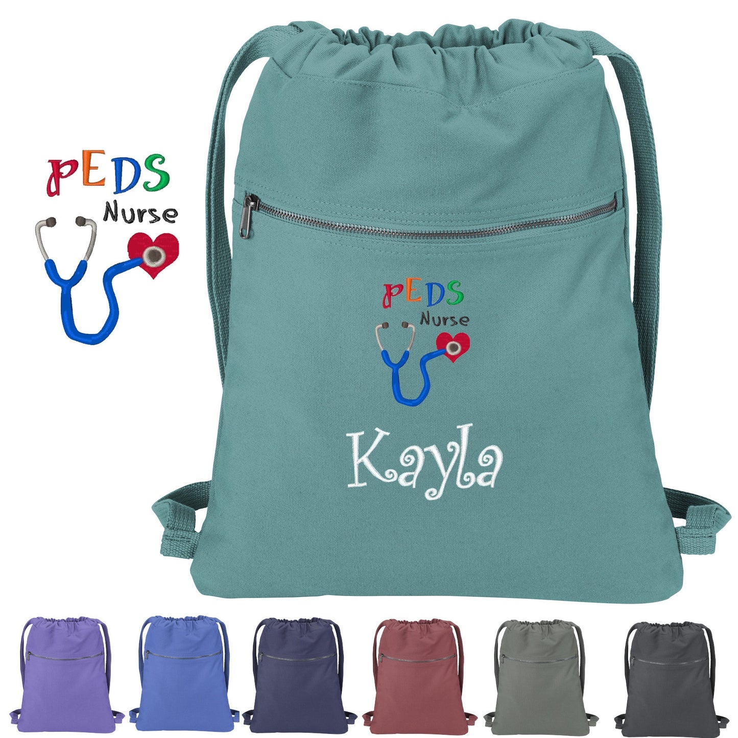 Personalized Peds Nurse Cinch Pack Gift, Embroidered Colorful Pediatrics Design, Drawstring Doctor, Pool Backpack, Monogrammed Custom Name