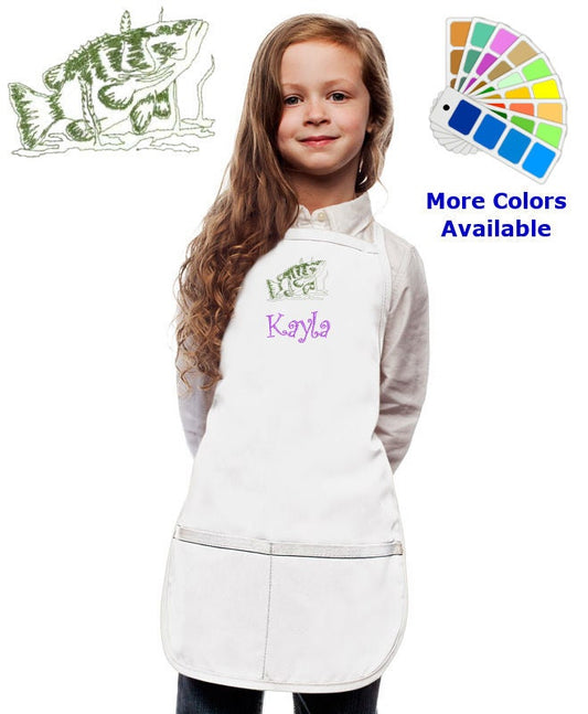 Personalized Kids Apron with Bass Fish Embroidery Design
