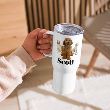 Custom Labradoodle Dog Travel Mug Tumbler with Handle, Stainless Steel BPA-free Cup, 25 Ounce Mug, Dad Mom Dog Lover Gift