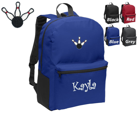 Personalized Kids Backpack Embroidered Bowling Ball Pins Monogrammed with Name of Your Choice Perfect Kids School Gift