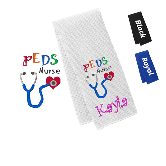 Personalized Peds Nurse Towel Pediatrics Design, Gym, Workout Fitness Towel Waffle Microfiber Embroidered Name Monogrammed Nurse Doctor Gift