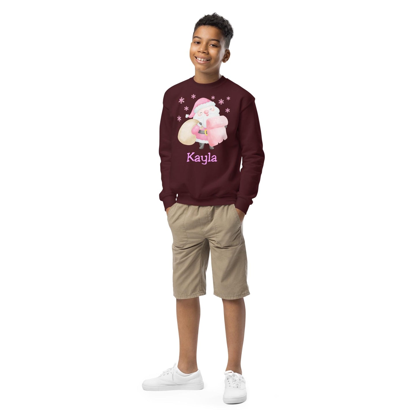Personalized Kids Pink Santa Christmas Sweatshirt, Retro Santa, Christmas Season Gifts, Christmas Gift Kids, Xmas Sweatshirt, Kids Gift