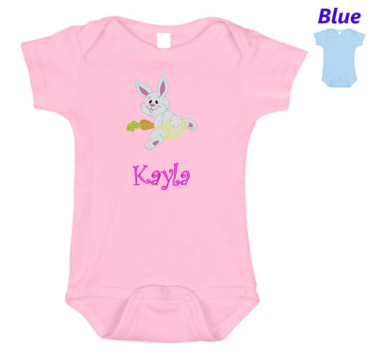 Personalized Baby Onesie Pink Blue Embroidered Baby Bunny Rabbit Newborn One Piece Body Suit Baby Shower Gift Monogrammed Your Baby's Name