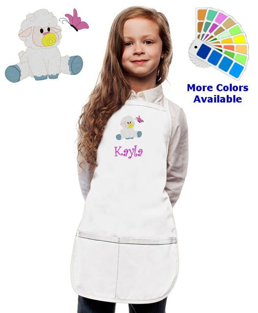 Personalized Kids Apron with Lamb Sheep Embroidery Design, Monogrammed Birthday Gift, Kids Chef Apron, Kids Cook Apron, Custom Apron