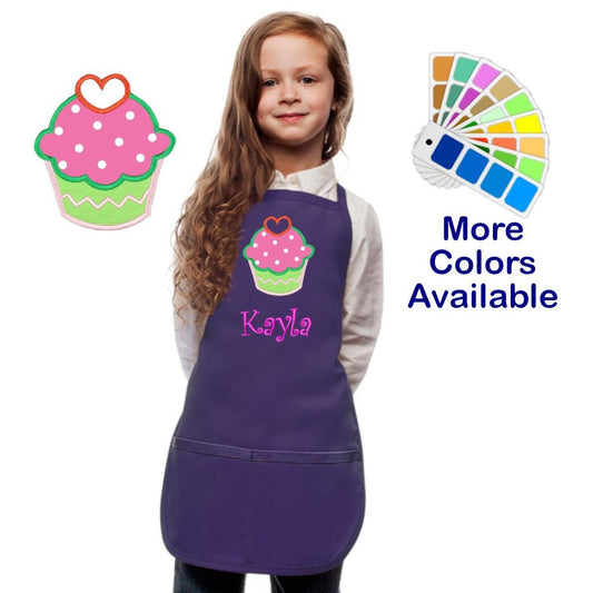 Personalized Kids Apron, Custom Embroidered Cupcake Applique, Monogrammed, Art Gift, Chef Gift, Cooking Party, Art Party, School Aprons