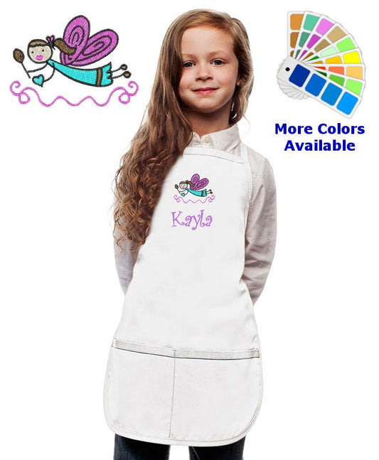 Personalized Kids Apron with Cooking Fairy Embroidery Design, Custom Embroidered Name, Chef Art Gift, Cooking Party Art Party, School Aprons