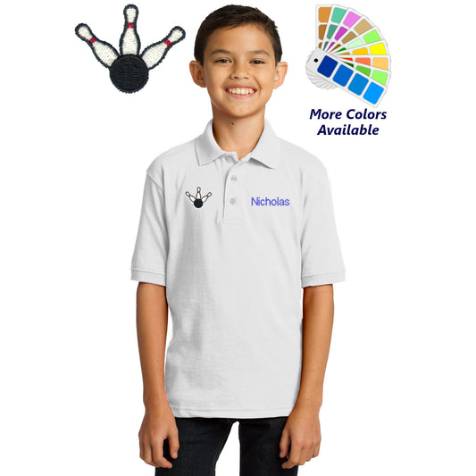 Personalized Kids Bowling Polo Shirt Embroidered Bowling Monogrammed with a Name or Text of Your Choice