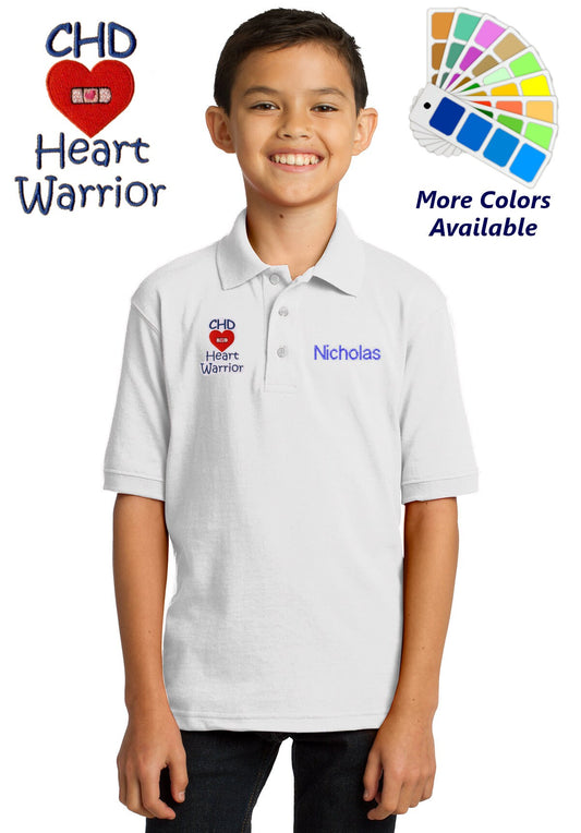 Personalized Kids Polo Shirt Embroidered CHD Heart Warrior Monogrammed with a Name or Text of Your Choice