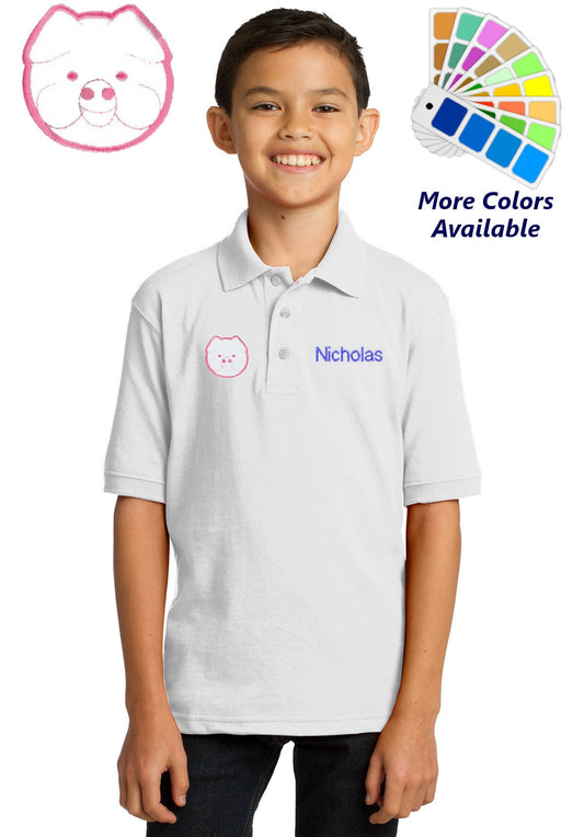 Personalized Kids Polo Shirt Embroidered Piggy Pig Monogrammed with a Name or Text of Your Choice