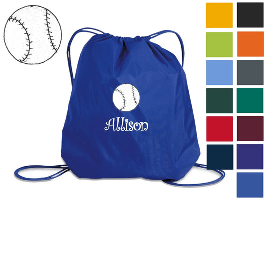 Personalized Kids Baseball Cinch Pack, Drawstring Gym School PE Pool Backpack, Embroidered Sports Bag, Monogrammed Custom Name, Kids Gift
