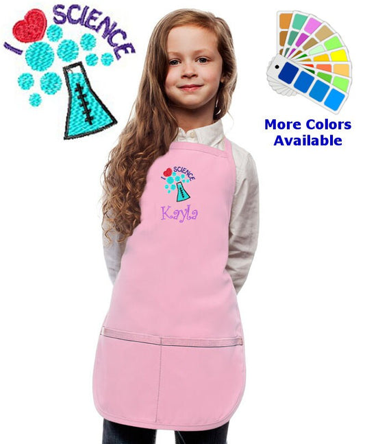 Personalized Kids Science Apron, I Love Science Embroidery Design, Monogrammed, Art Gift, Chef Gift, Cooking Party, Art Party, School Apron